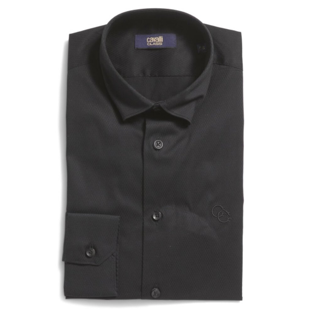 CAVALLI CLASS Slim Fit Textured Solid Shirt Size 16.5